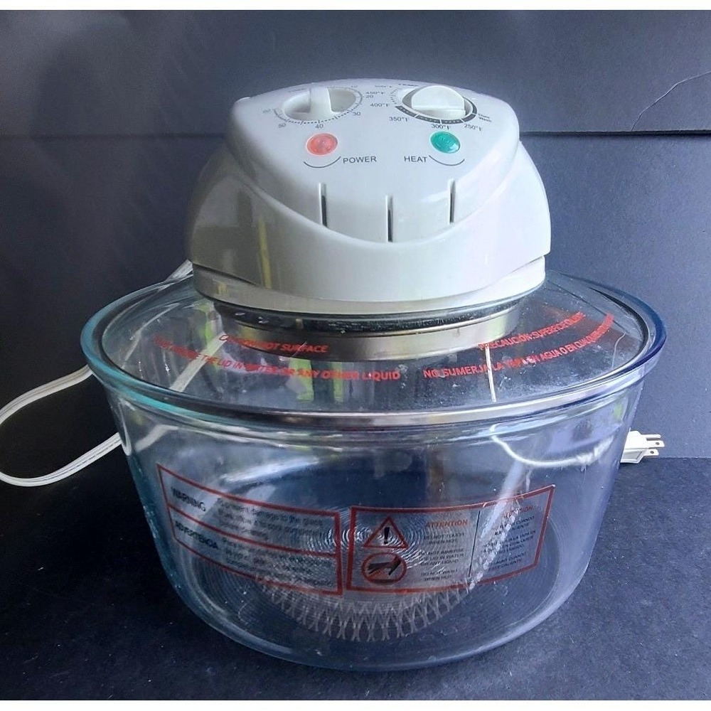Convection Oven Glass Bowl 1300W White Infrared Halogen Turbo Oven Healthy VIDEO
